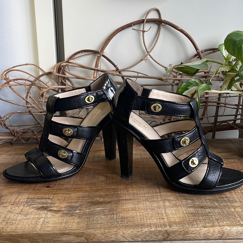 For charity! Coach strappy black leather heels